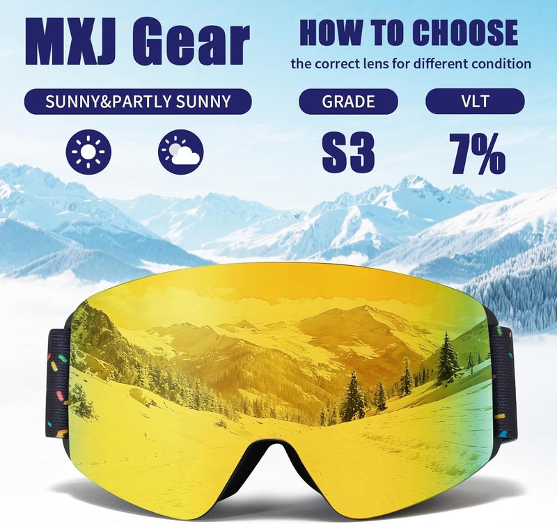 MXJ Gear Kids Ski Goggles,OTG Snowboard Goggles for Boys Girls,Anti-Fog UV400 Snow Goggles for Sking & Winter Outdoor Sport - Image 4